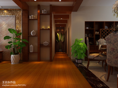 东南亚风韵，廊间雅趣 博古架在室内过道中的点睛设计